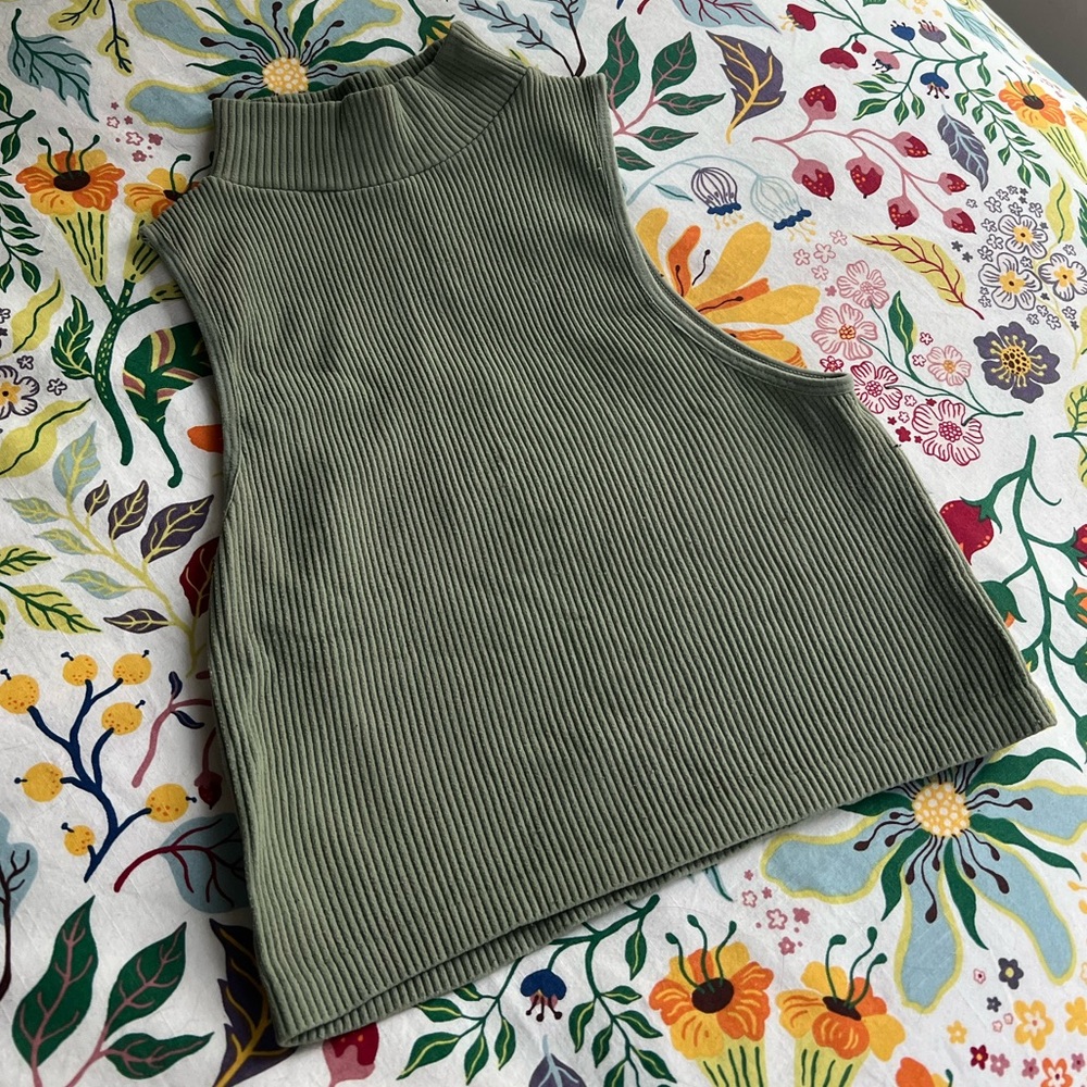 Zara Sage Green Ribbed Sleeveless Tunic, Bodycon, Crop Top